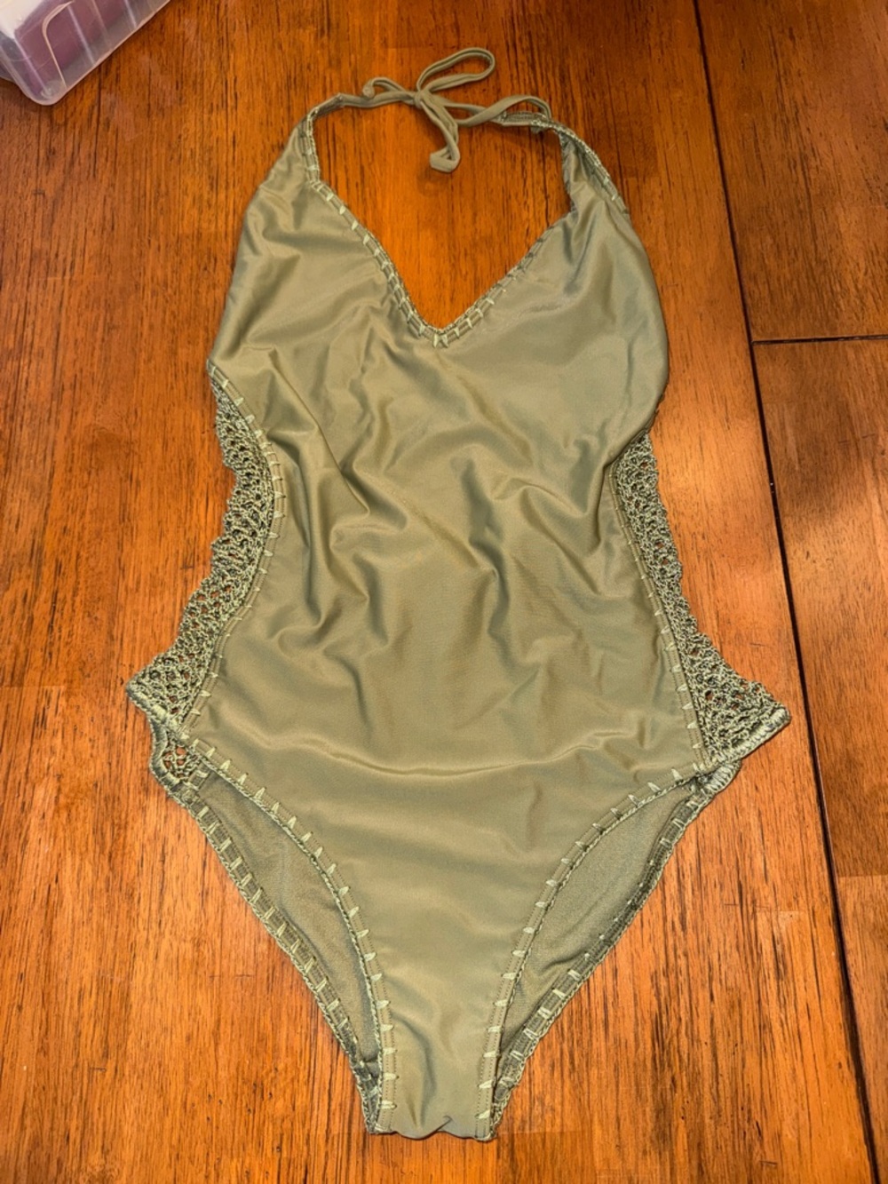 Hollister Olive Green Crochet One-Piece Swimsuit
